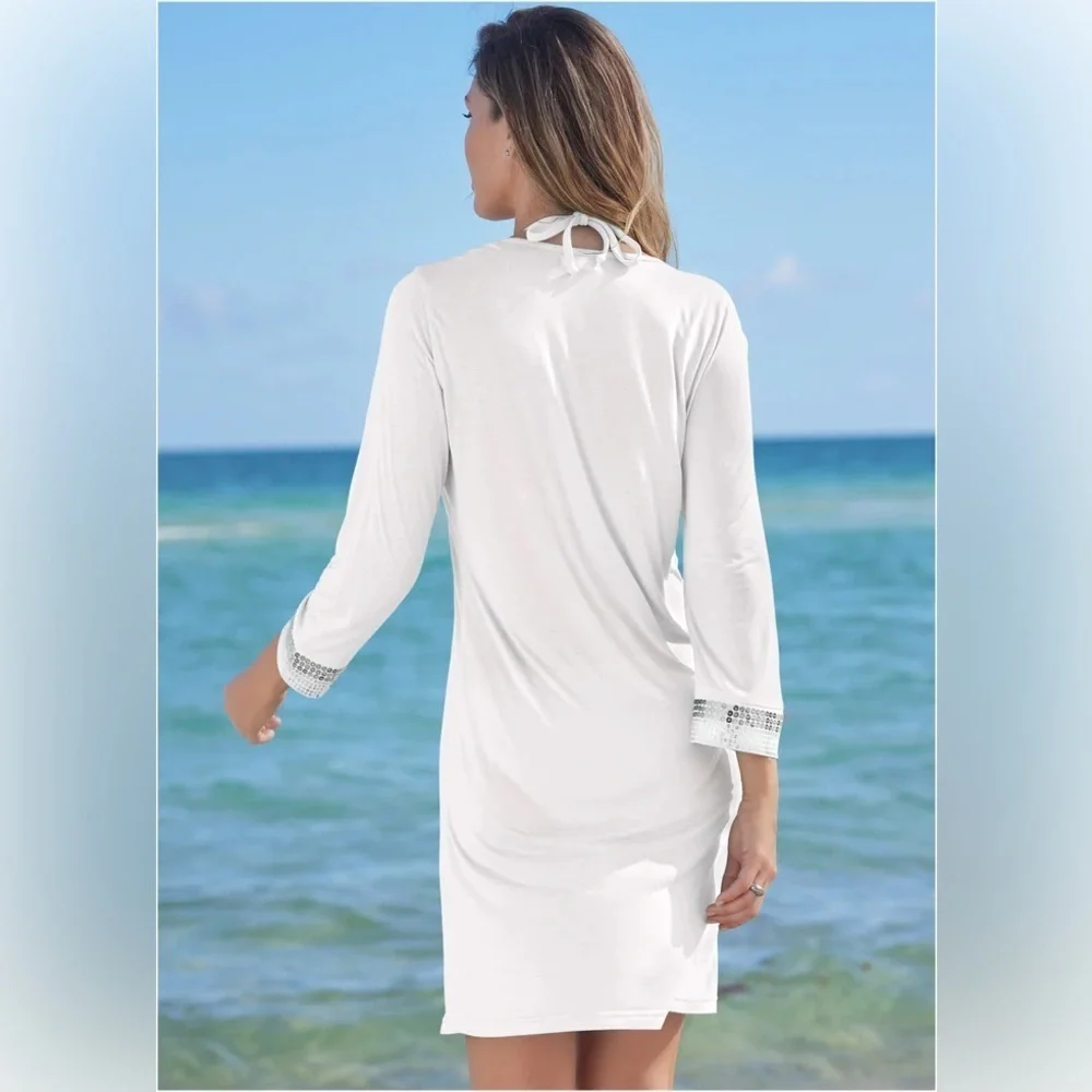 VENUS White Silver Embellished Tunic 3/4 Sleeve Medium NWOT - Picture 13 of 14